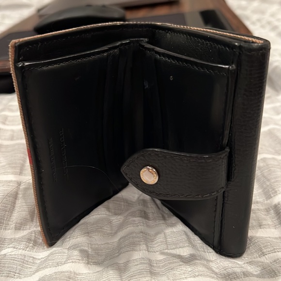 Burberry house print Check derby Canvas/ leather tri fold wallet - Picture 3 of 5